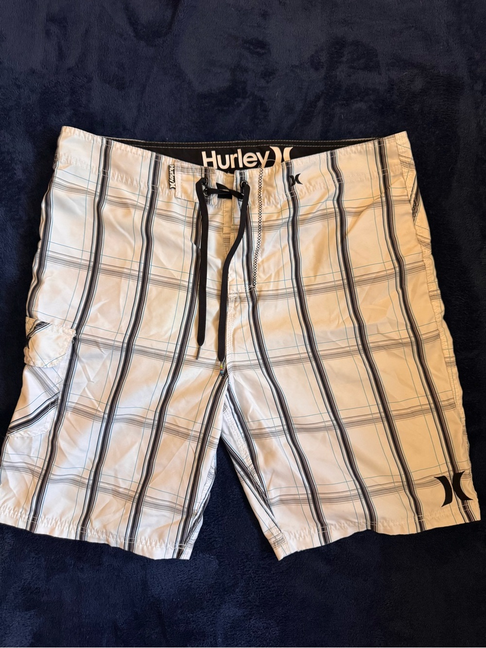 Hurley Men’s White & Black Plaid Swim Shorts